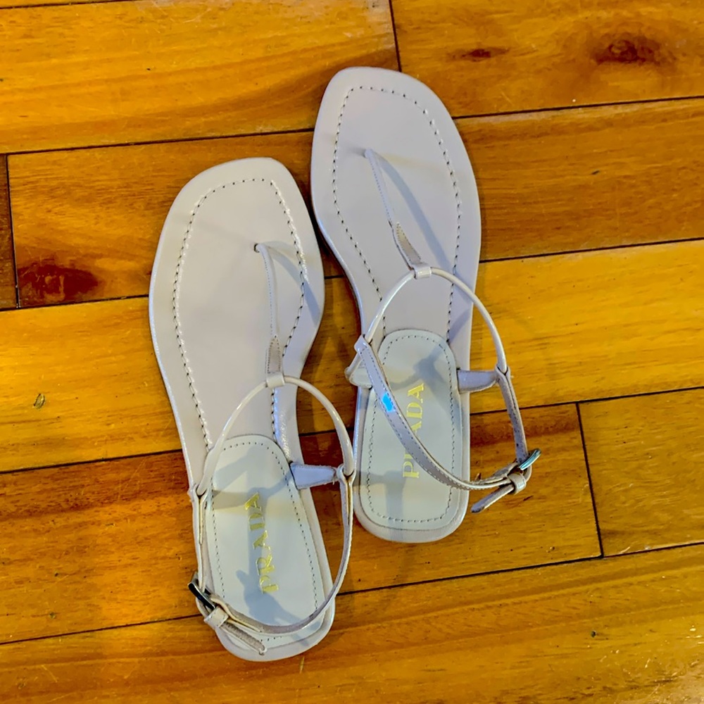 Prada Nude Patent T Strap Thong Sandals sz 36